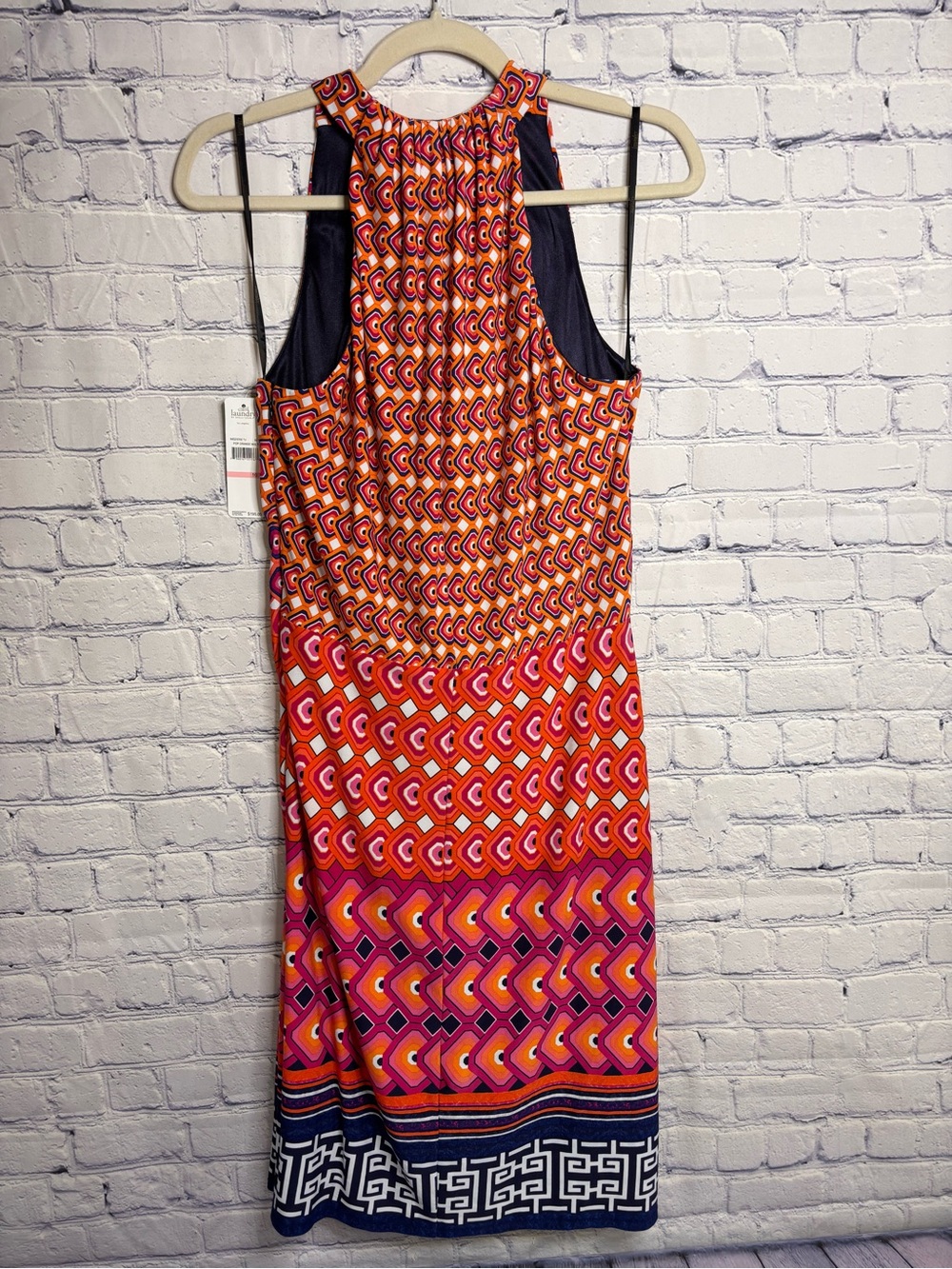 NWT Laundry by Shelli Segal Vibrant Orange Navy Sleeveless Geo Party Dress 10 - Picture 2 of 13